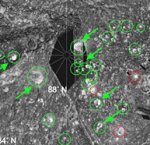 Lunar craters with water ice detected by Mini-SAR (NASA)