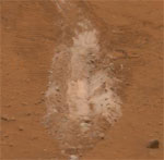 Silica deposit in trench created by Spirit (NASA/JPL)