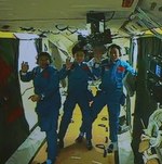 Shenzhou-9 crew inside Tiangong-1 (Xinhua)