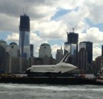 Enterprise passing WTC en route to Intrepid (Intrepid Museum)