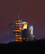 STS-133: shuttle on pad during tanking test (NASA/KSC)