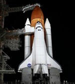 STS-134: shuttle on pad at night (NASA/KSC)