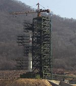 Unha-3 rocket on North Korean pad (Xinhua)